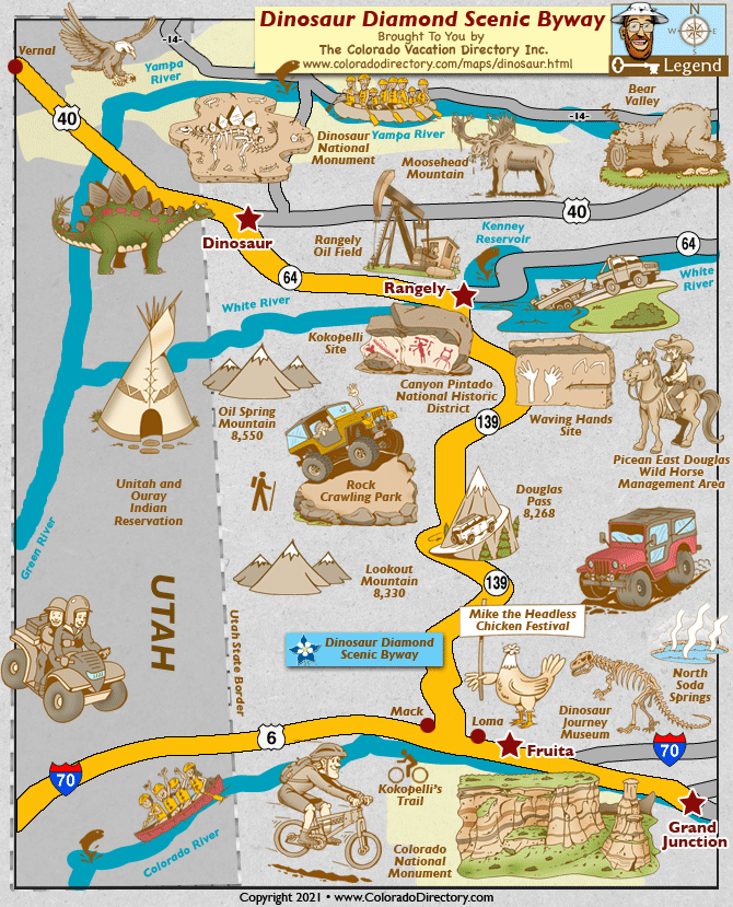 Map of Dinosaur Diamond Scenic Byway - Colorado Leg